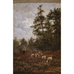 CHAIGNEAU Jean-Ferdinand (1830-1906) -- FRENCH -- 'SHEPHERDESS WITH SHEEP'