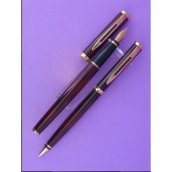 WATERMAN SET FOUNTAIN PEN AND PENCIL WINE WATERS PASTE AND PLATED GOLD 750mm.