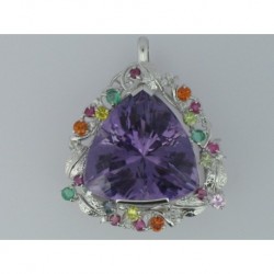 PENDANT AMETHYST MULTIFACETED DELTA 62.50 ct, ON WHITE GOLD TRIM