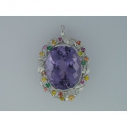PENDANT OF GREAT AMETHYST MADE OVAL MULTIFACETED 64.58 ct, MOUNT