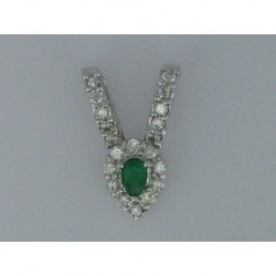PENDANT AS V IN WHITE GOLD 750 mm EMERALD 0.22 ct AND BRILLIANT