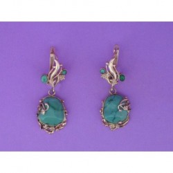 EARRINGS TURQUOISE MOUNTED IN RED GOLD 585 mm