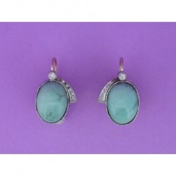 PLATINUM EARRINGS GOLD OVAL CABOCHON OF TURQUOISE DIAMONDS AND BRILLANT CUT DIAMONDS 0.25 cts.