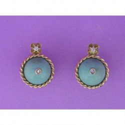 EARRINGS HALF BALL OF TURQUOISE SURROUNDED OF SMALL CORD OF GOLD 750mm AND BRILLIANT CUT DIAMONDS 0.17 ct.