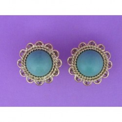 EARRINGS HALF BALL OF TURQUOISE 25 ct. SURROUNDED OF DOUBLE BRAID AND LOBULATED ARCS IN GOLD 750 mm.