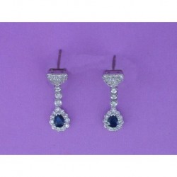 EARRINGS OF PLATINUM FULL OF BRILLIANT CUT DIAMONDS 0.58 cts THAT SURROUND THE PENDANT OF SAPPHIRE 0,90cts.