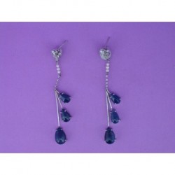 EARRINGS WHITE GOLD 750 mm AND SMALL PEARLS WITH FALL OF 3 GOATEE CABOCHON OF SAPPHIRES