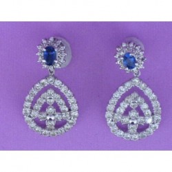 EARRINGS HOOPS MADE OVAL IN WHITE GOLD 750 mm FULL OF BRILLIANT CUT DIAMONDS 2.26 ct AND HEAD DAISY OF SAPPHIRE (2) 0.70 ct.