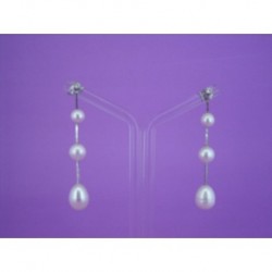 EARRINGS WHITE GOLD 750mm 3 PEARLS OF FRESH WATER PUT IN AND BRILLIANT CUT DIAMONDS 0.13 ct