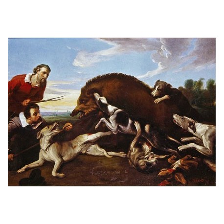 SCHIATTINO Gerolamo (XIXth CENTURY) --ITALIAN-- The hunting of the wild boar""