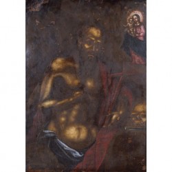 ANONYMOUS XVIIth CENTURY --SPANISH-- Saint in front of the Virgin"."