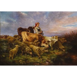 BELTRAME Irma (midle of XXth CENTURY) --ARGENTINIAN-- Small shepherdess with her ovino""