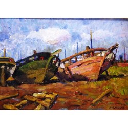 CANESSA Aurelio (1897-1989) -- ARGENTINIAN-- Agrounded boats""