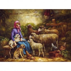 BELTRAME Irma (midle of XXth CENTURY) --ARGENTINIAN-- Small shepherdess giving water to her lambs""