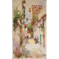 CANDELAS Fernando (1/3 XXth CENTURY) --ANDALUSIAN/SPANISH -- Street of the water (Seville)""