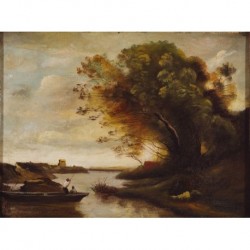 *TROUILLEBERT Paul Désiré (1829-1900) (BARBIZON)--FRENCH-- Landscape with river""