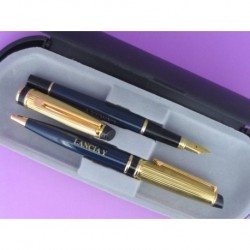 LANCIA Y' SET FOUNTAIN PEN AND BALL-POINT PEN BLUE PASTE AND PLATED GOLD 750mm